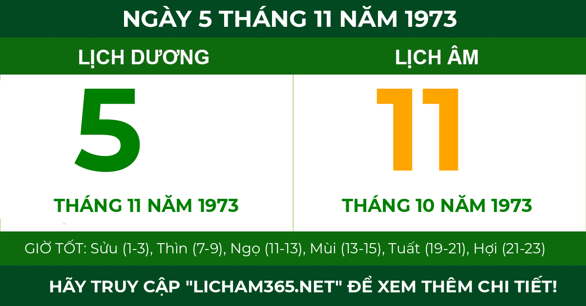 lịch âm ngày 5 tháng 11 năm 1973