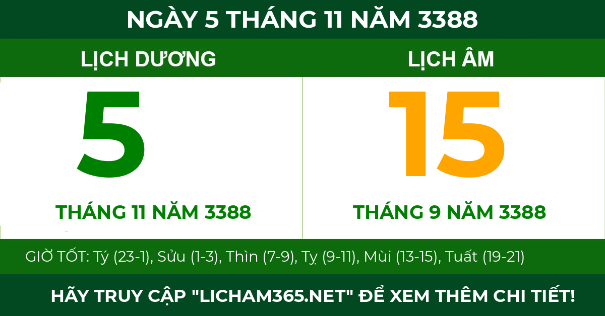lịch âm ngày 5 tháng 11 năm 3388