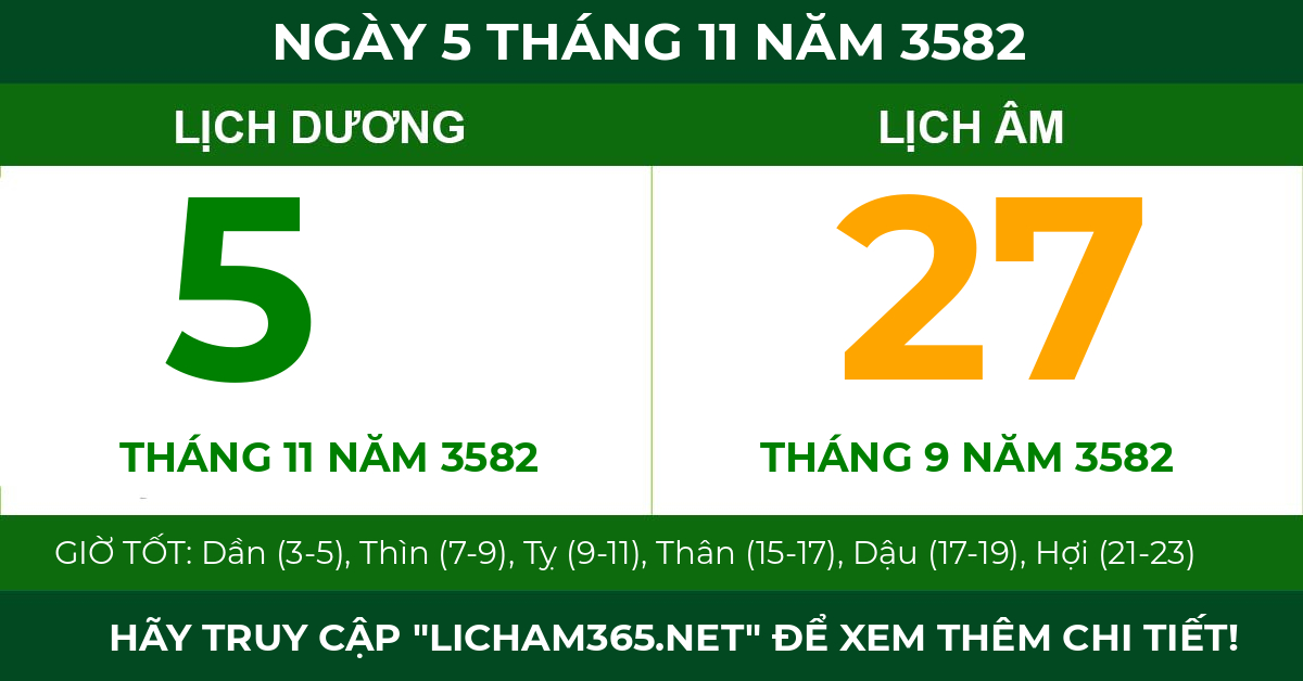 lịch âm ngày 5 tháng 11 năm 3582