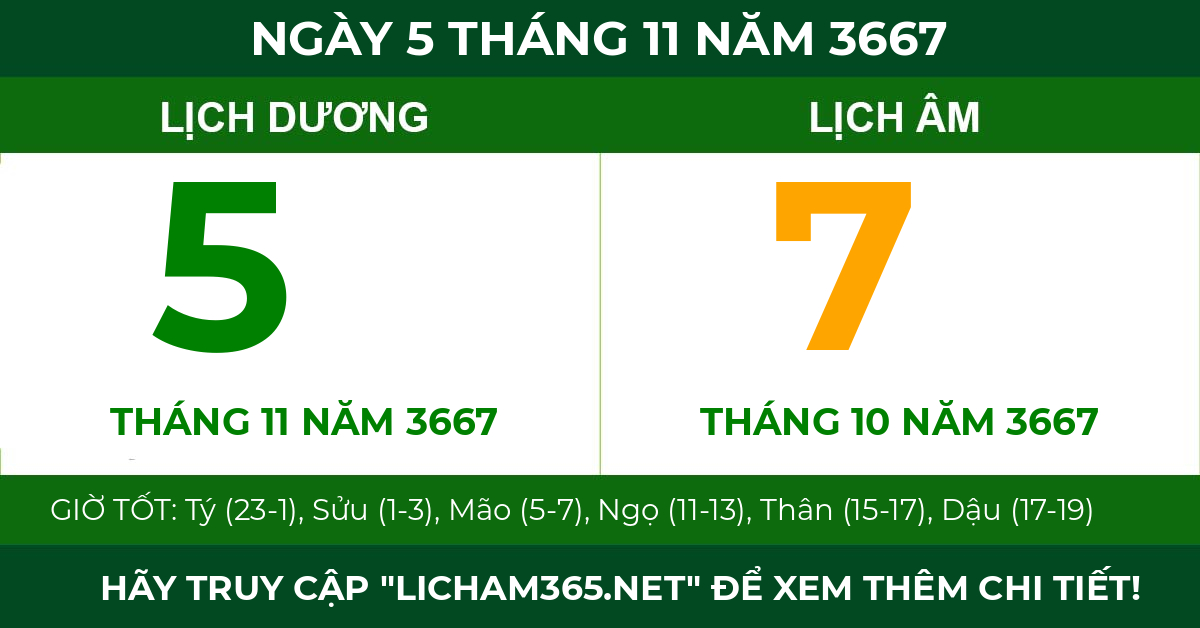 lịch âm ngày 5 tháng 11 năm 3667