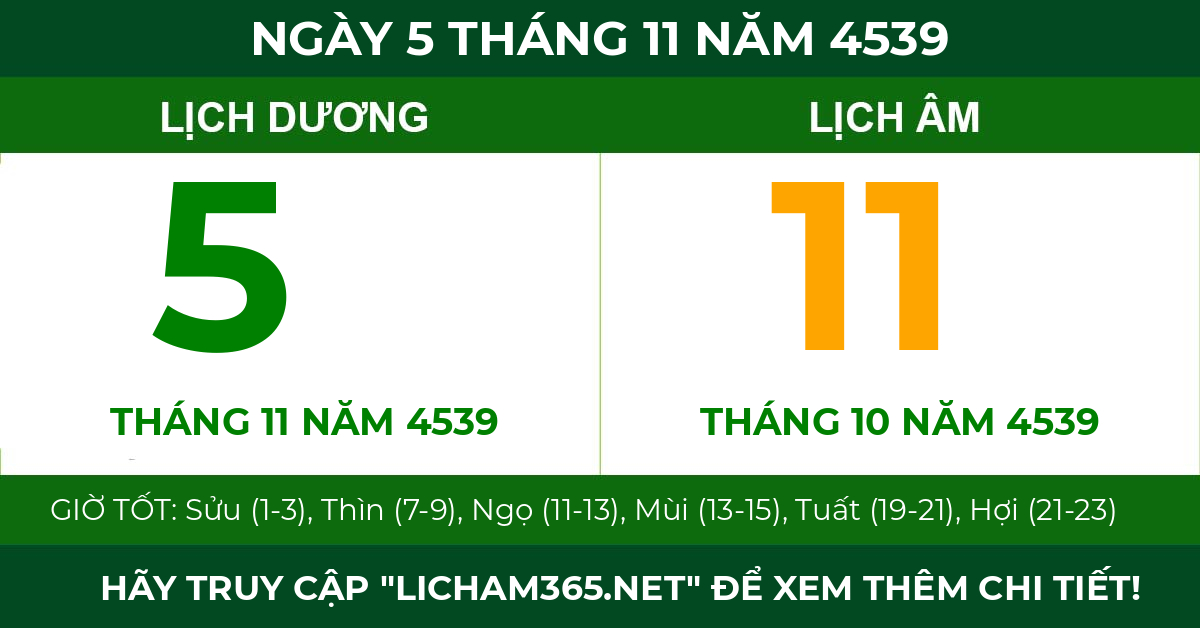 lịch âm ngày 5 tháng 11 năm 4539