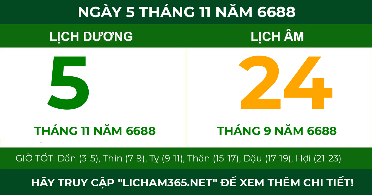 lịch âm ngày 5 tháng 11 năm 6688