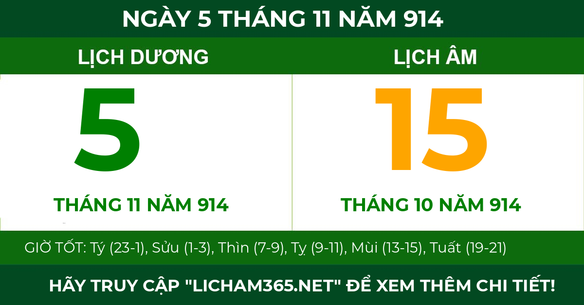 lịch âm ngày 5 tháng 11 năm 914