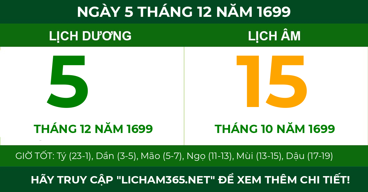 lịch âm ngày 5 tháng 12 năm 1699