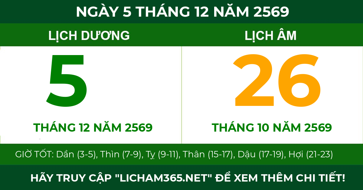lịch âm ngày 5 tháng 12 năm 2569