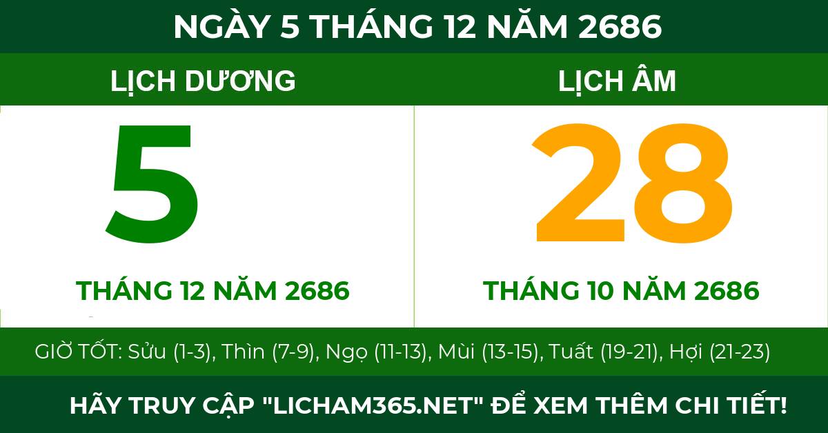 lịch âm ngày 5 tháng 12 năm 2686