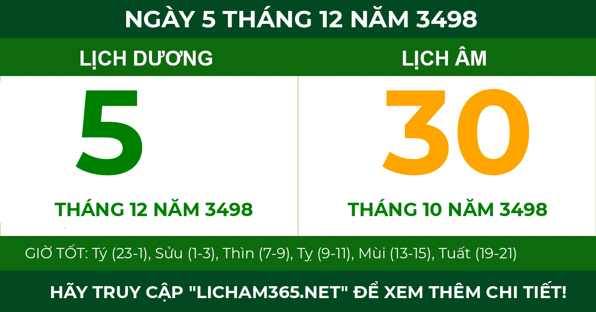 lịch âm ngày 5 tháng 12 năm 3498