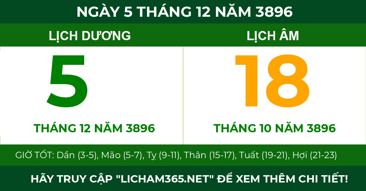 lịch âm ngày 5 tháng 12 năm 3896