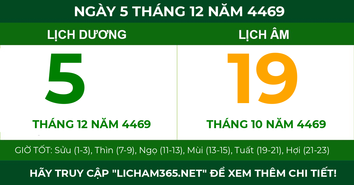 lịch âm ngày 5 tháng 12 năm 4469