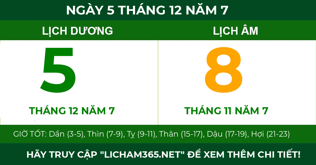 lịch âm ngày 5 tháng 12 năm 7