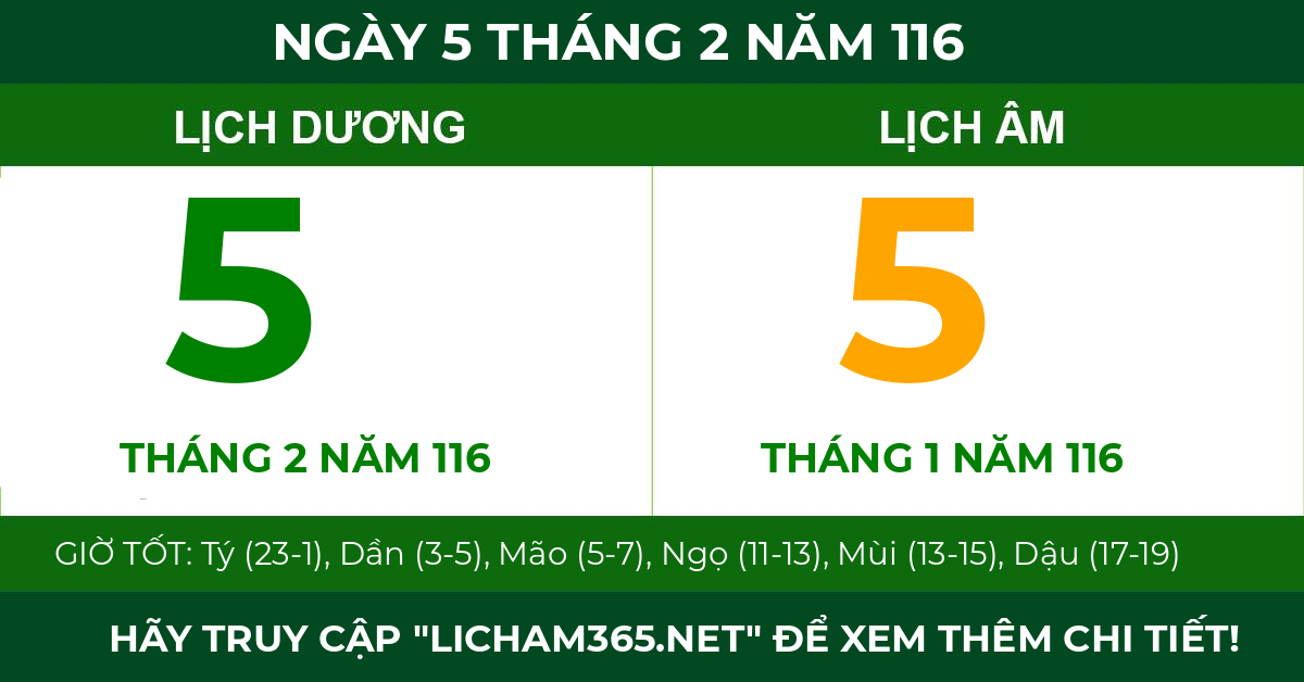 lịch âm ngày 5 tháng 2 năm 116
