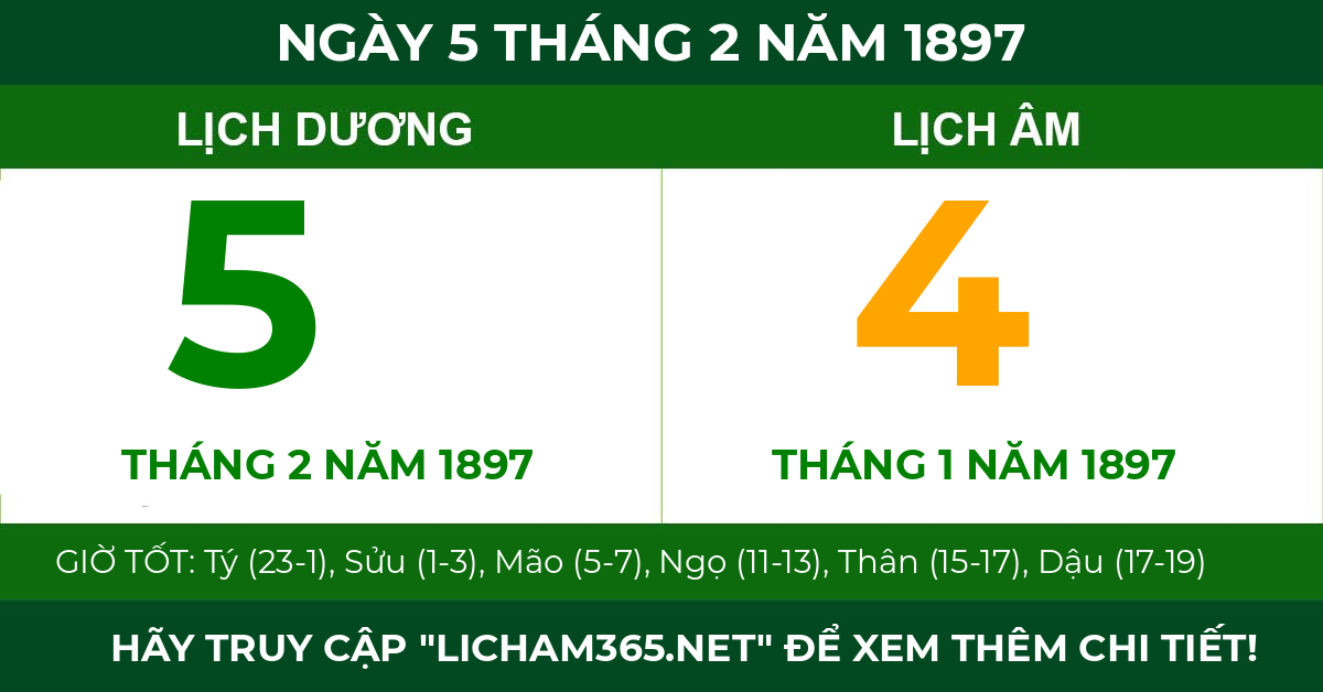 lịch âm ngày 5 tháng 2 năm 1897