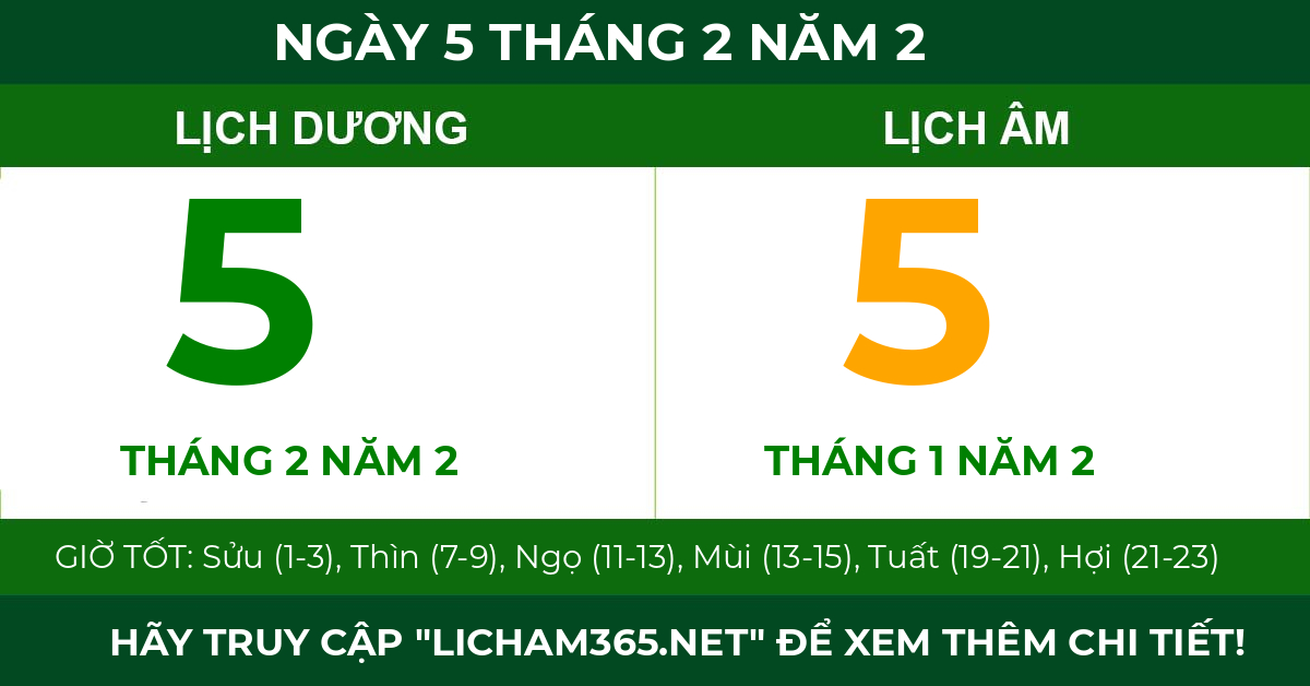 lịch âm ngày 5 tháng 2 năm 2