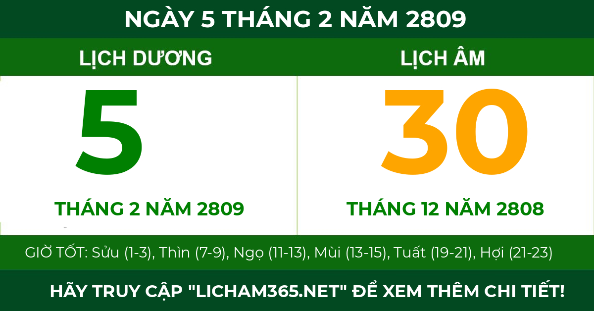 lịch âm ngày 5 tháng 2 năm 2809