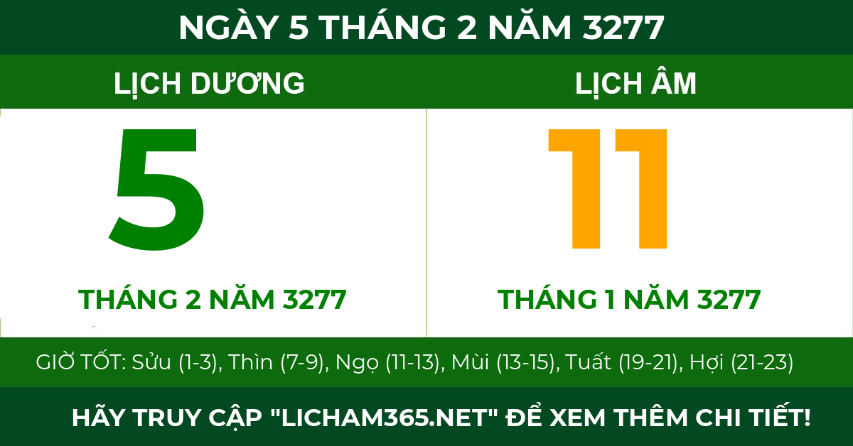 lịch âm ngày 5 tháng 2 năm 3277