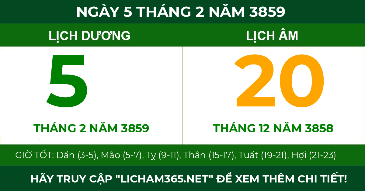 lịch âm ngày 5 tháng 2 năm 3859