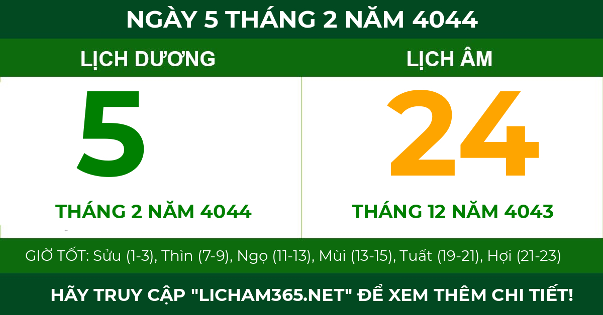 lịch âm ngày 5 tháng 2 năm 4044