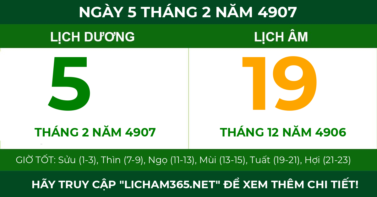 lịch âm ngày 5 tháng 2 năm 4907