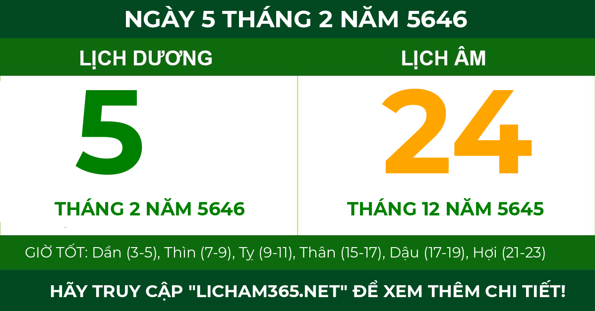 lịch âm ngày 5 tháng 2 năm 5646