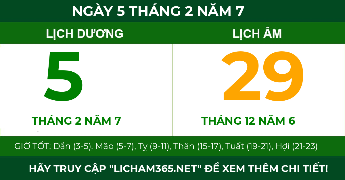lịch âm ngày 5 tháng 2 năm 7