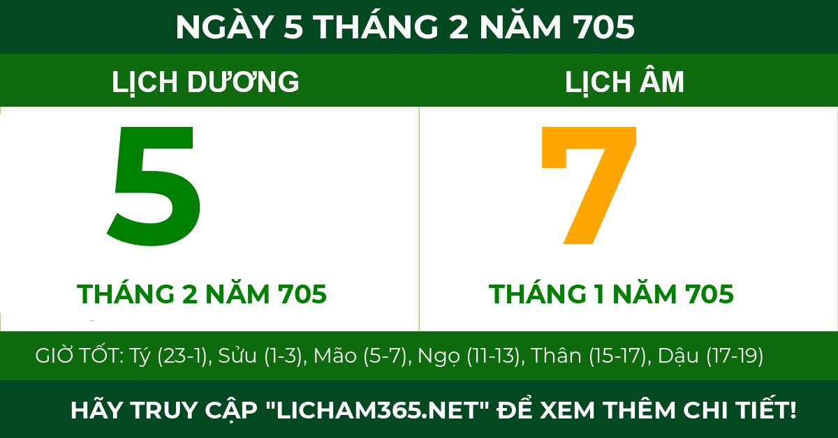lịch âm ngày 5 tháng 2 năm 705