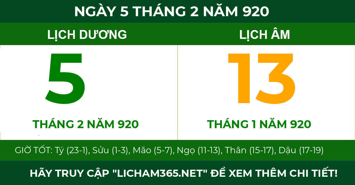 lịch âm ngày 5 tháng 2 năm 920
