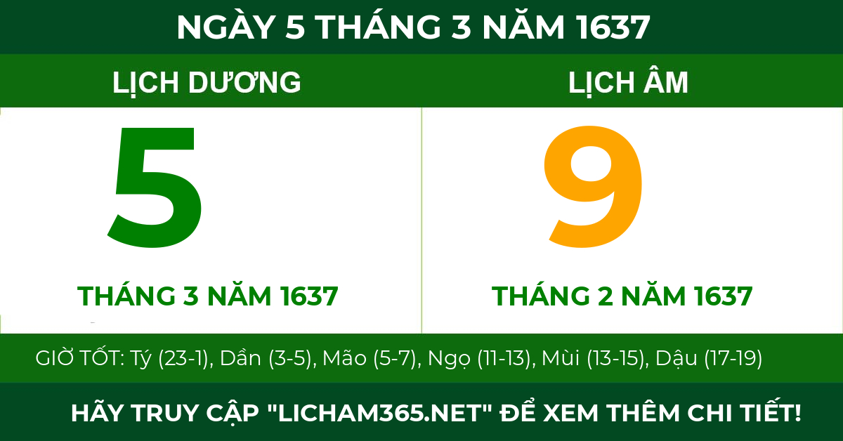 lịch âm ngày 5 tháng 3 năm 1637