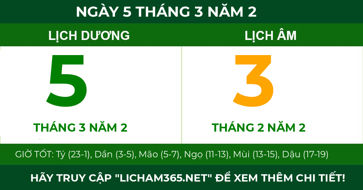 lịch âm ngày 5 tháng 3 năm 2