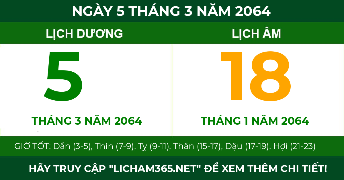 lịch âm ngày 5 tháng 3 năm 2064