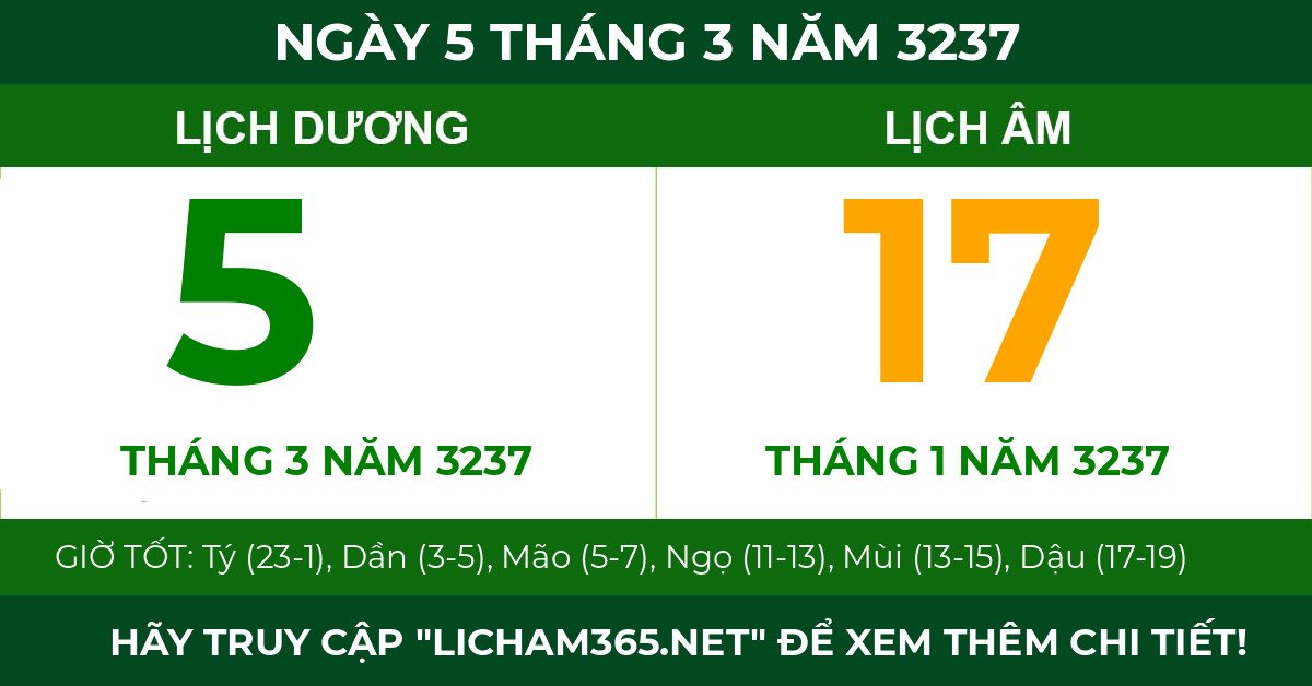 lịch âm ngày 5 tháng 3 năm 3237