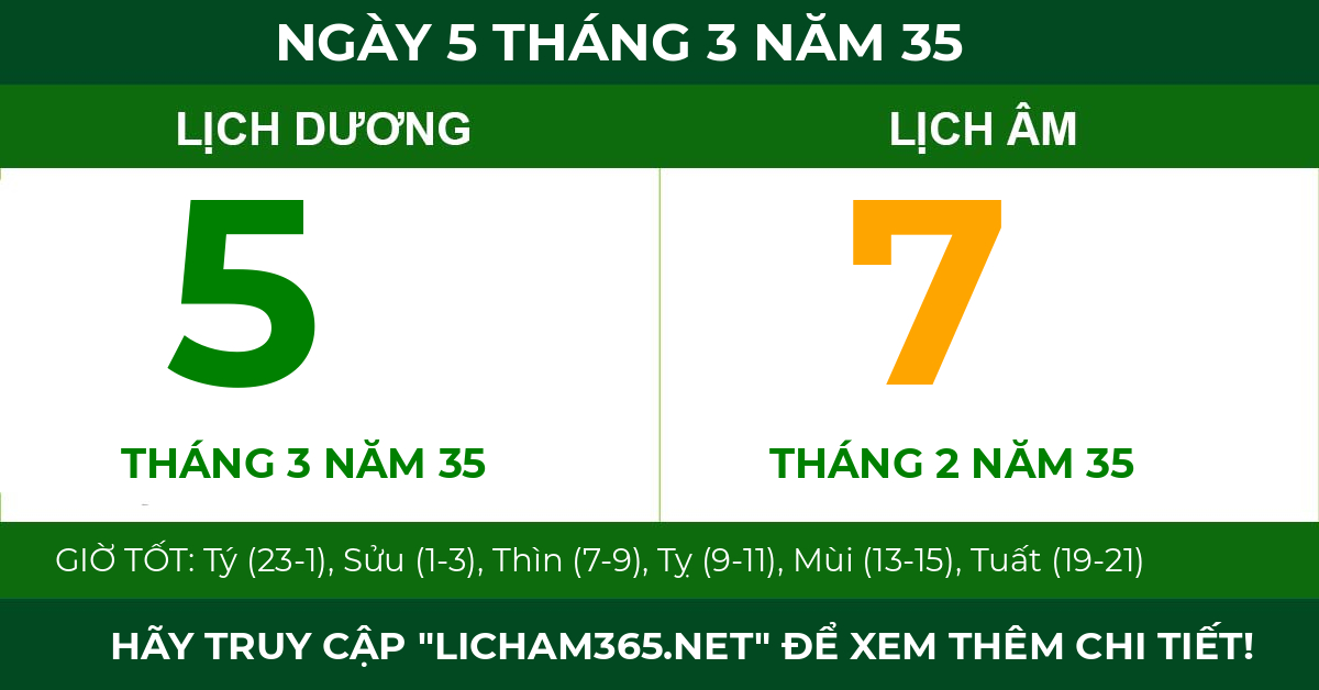 lịch âm ngày 5 tháng 3 năm 35