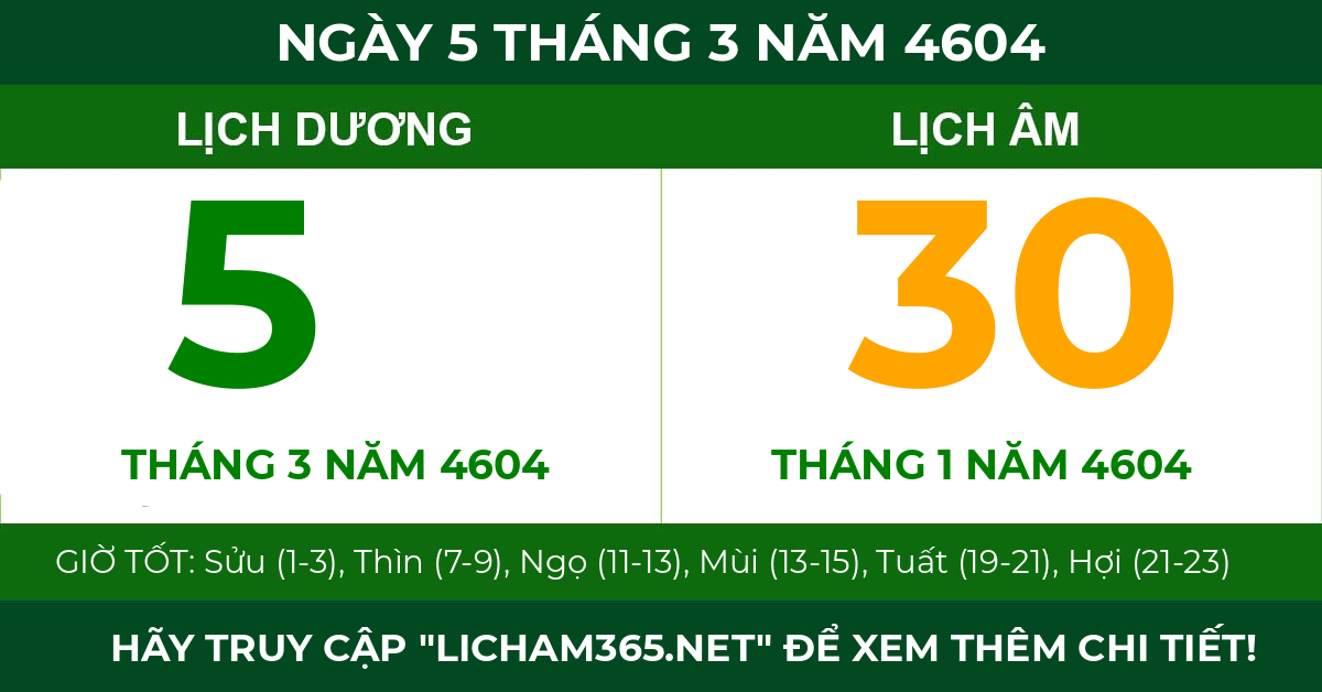 lịch âm ngày 5 tháng 3 năm 4604