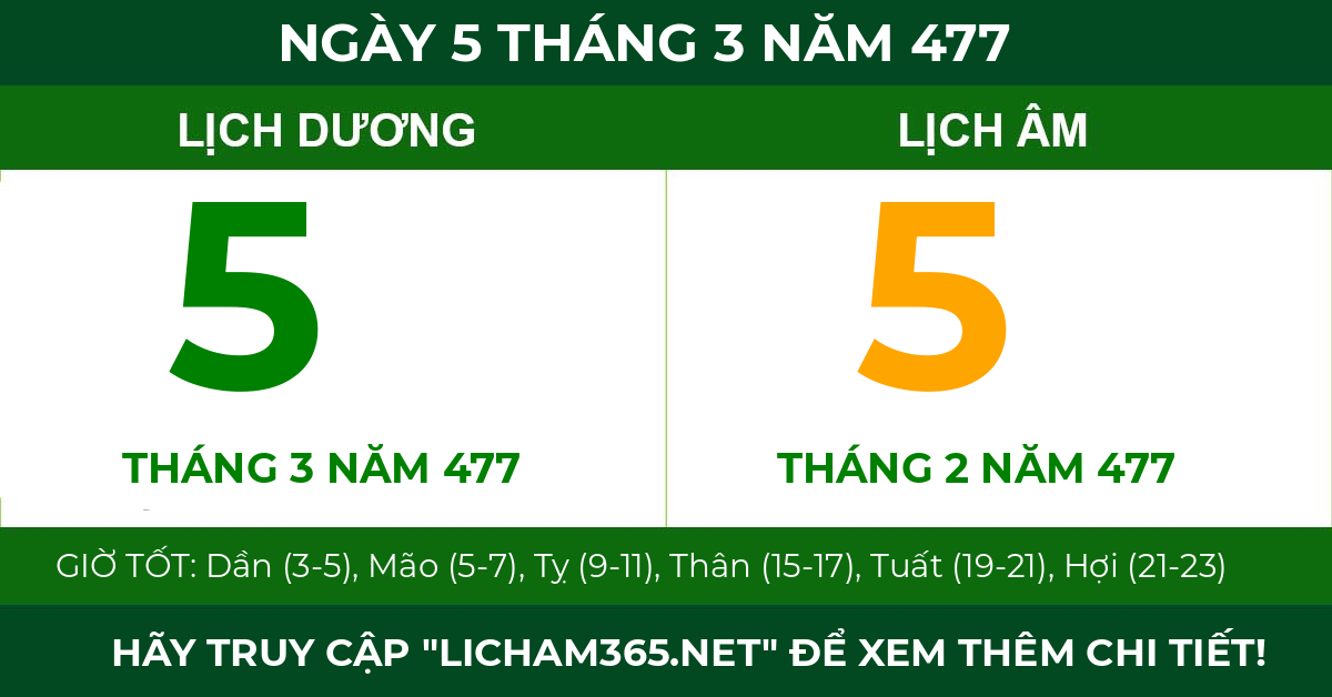 lịch âm ngày 5 tháng 3 năm 477