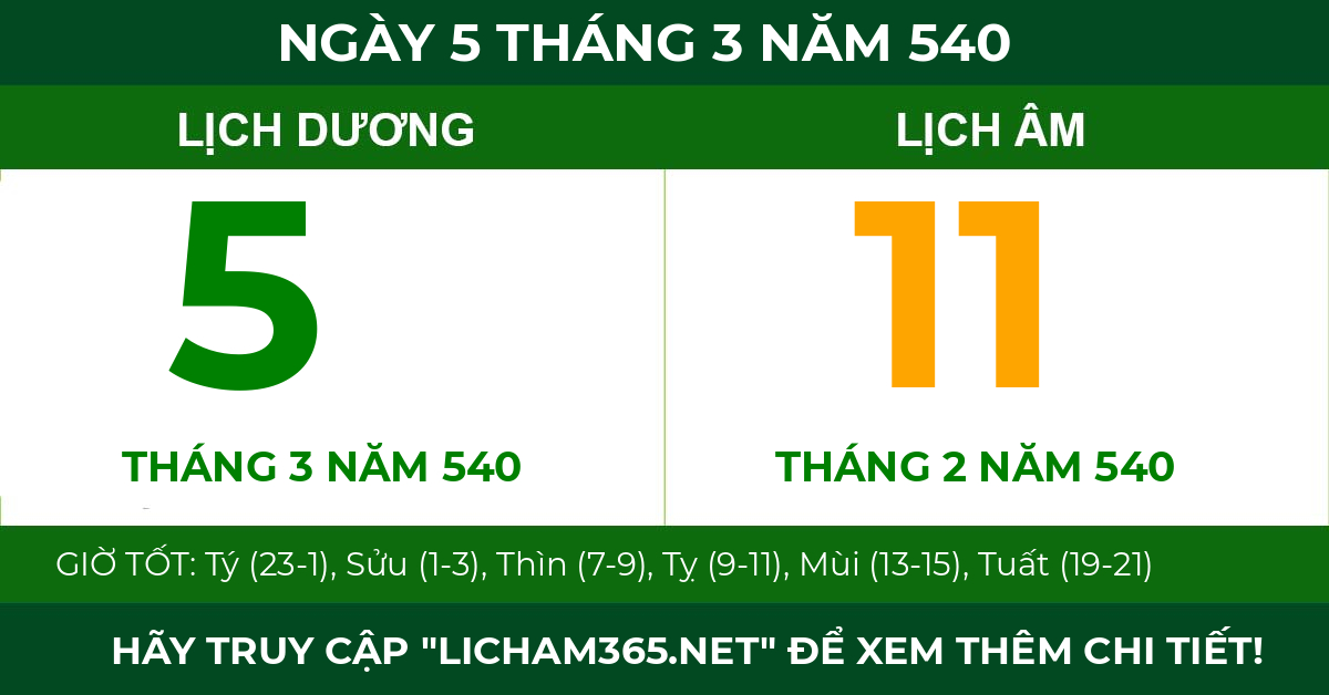 lịch âm ngày 5 tháng 3 năm 540