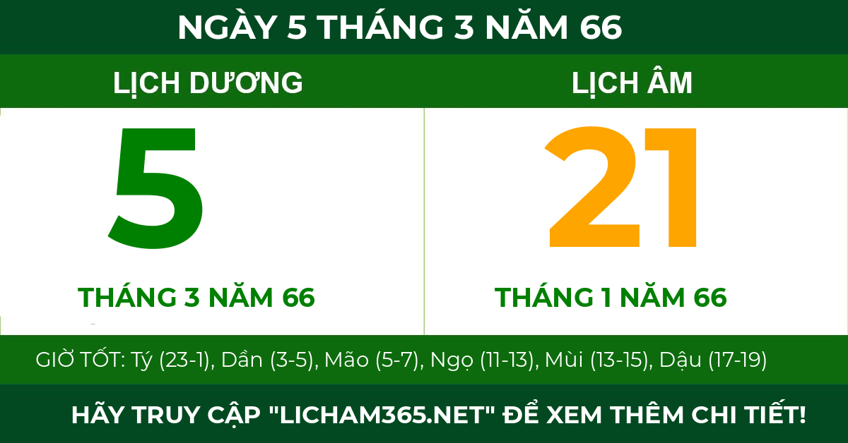 lịch âm ngày 5 tháng 3 năm 66