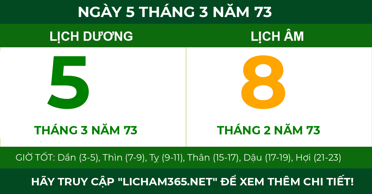 lịch âm ngày 5 tháng 3 năm 73