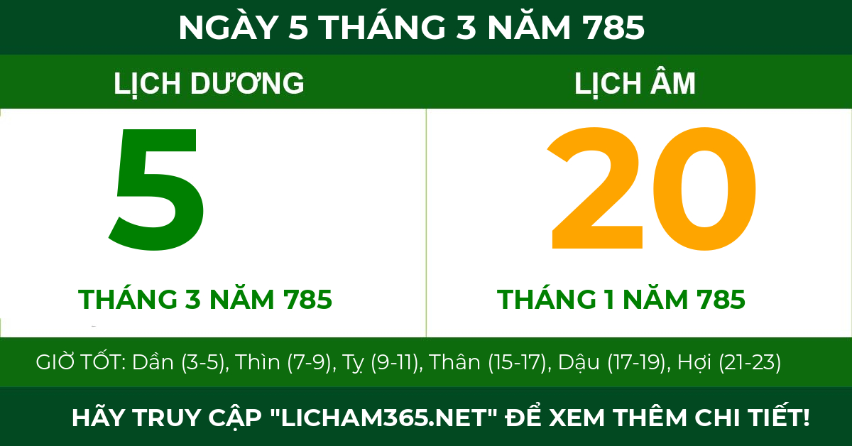 lịch âm ngày 5 tháng 3 năm 785