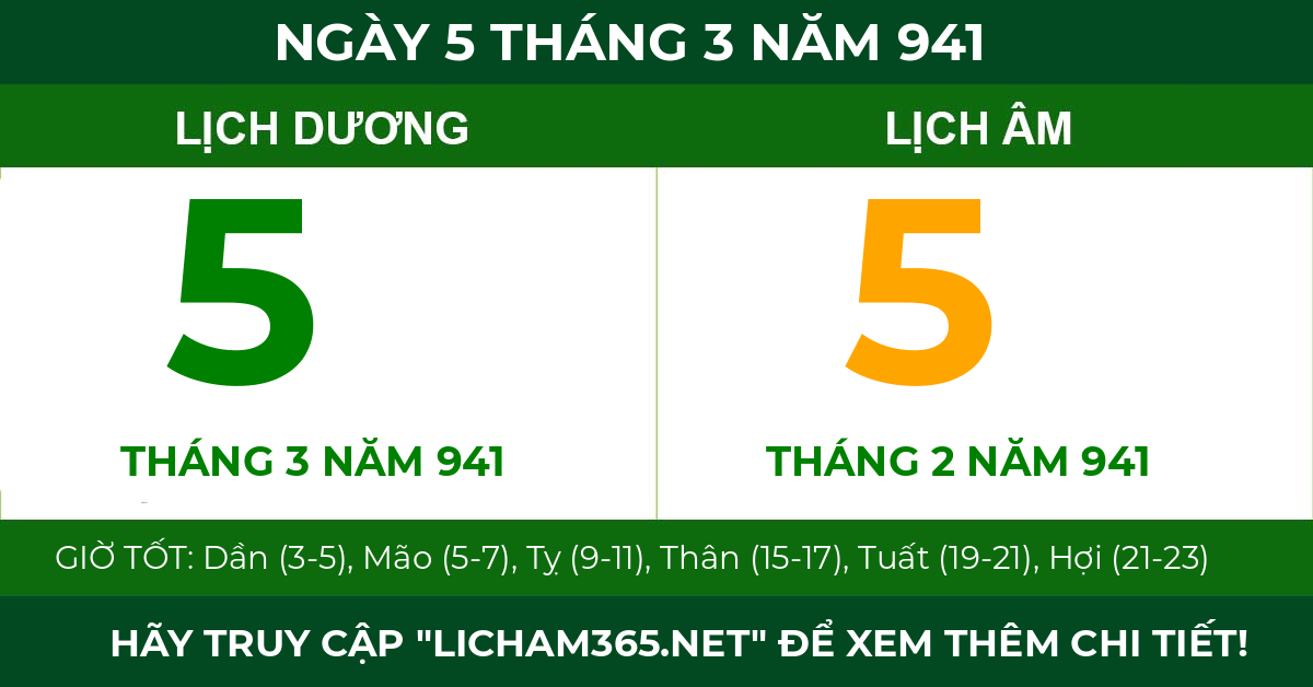 lịch âm ngày 5 tháng 3 năm 941