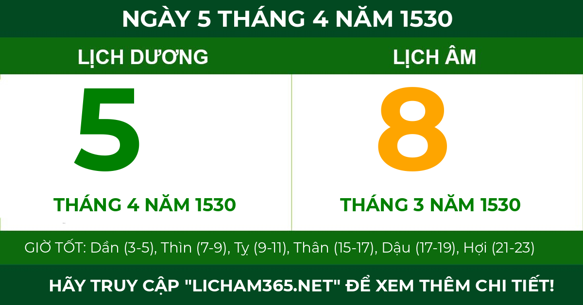 lịch âm ngày 5 tháng 4 năm 1530