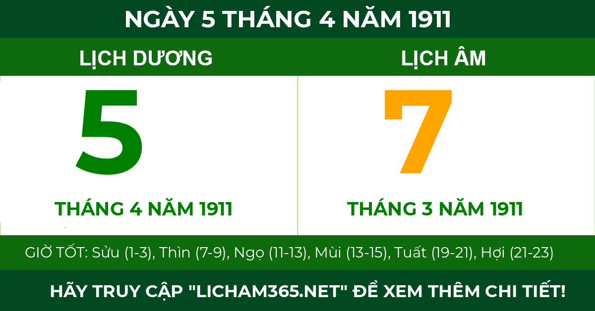 lịch âm ngày 5 tháng 4 năm 1911