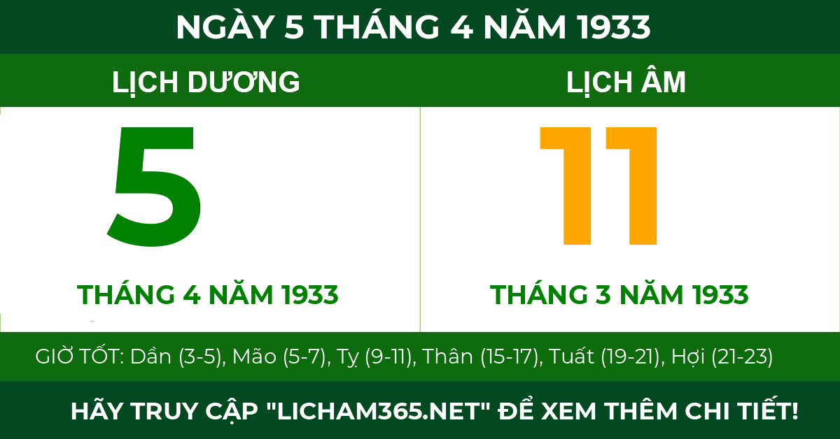 lịch âm ngày 5 tháng 4 năm 1933
