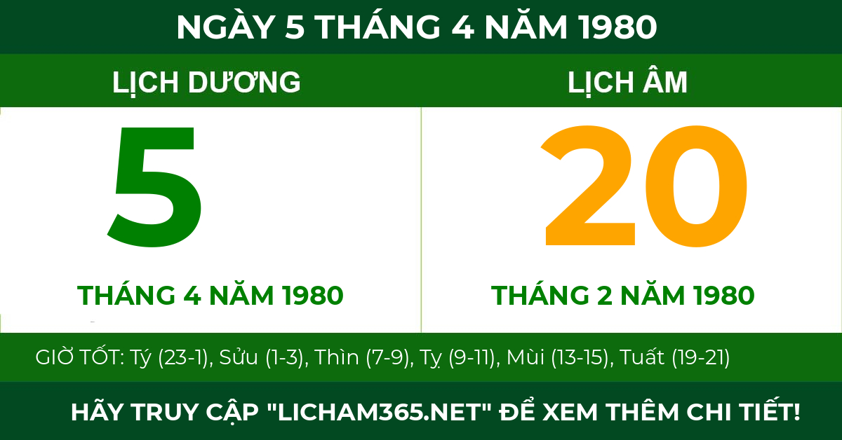 lịch âm ngày 5 tháng 4 năm 1980