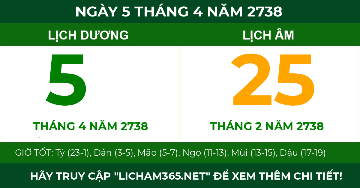 lịch âm ngày 5 tháng 4 năm 2738