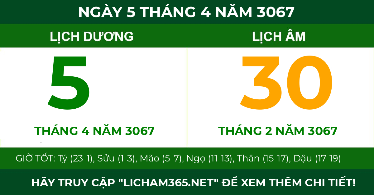 lịch âm ngày 5 tháng 4 năm 3067