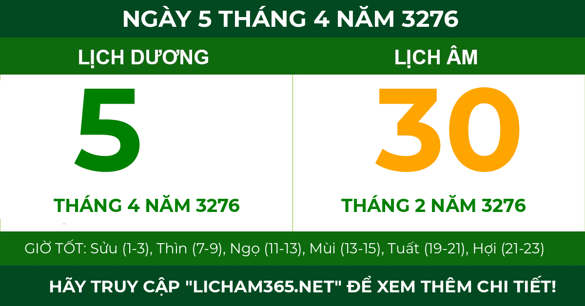 lịch âm ngày 5 tháng 4 năm 3276