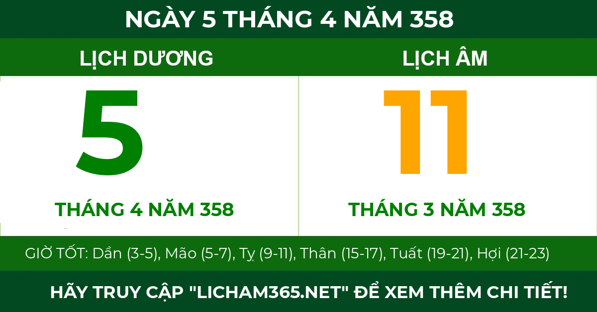 lịch âm ngày 5 tháng 4 năm 358