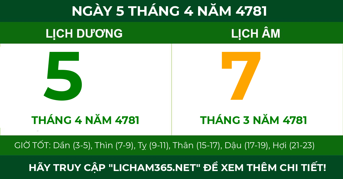 lịch âm ngày 5 tháng 4 năm 4781