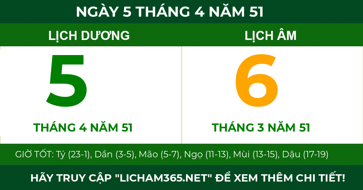 lịch âm ngày 5 tháng 4 năm 51