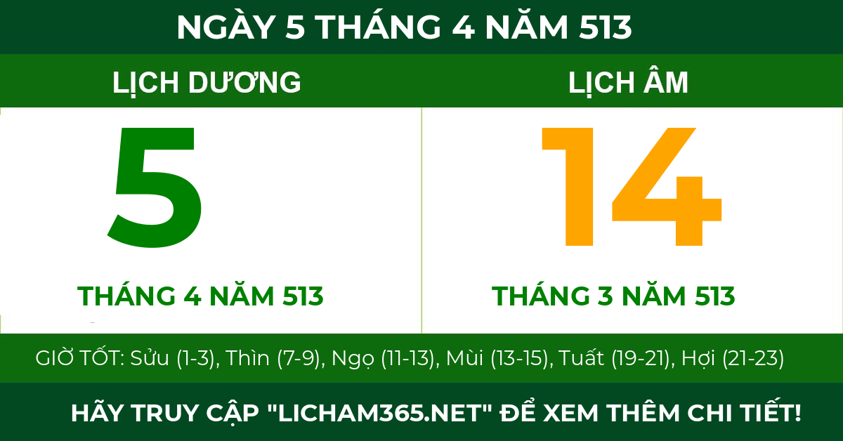 lịch âm ngày 5 tháng 4 năm 513