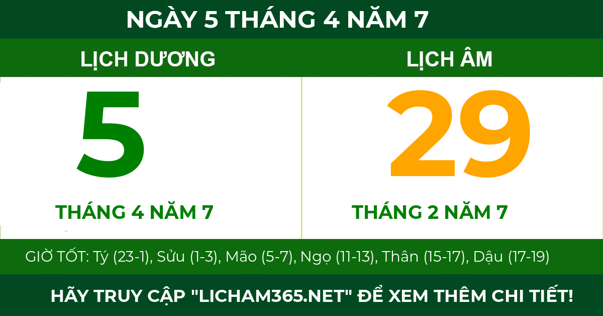 lịch âm ngày 5 tháng 4 năm 7